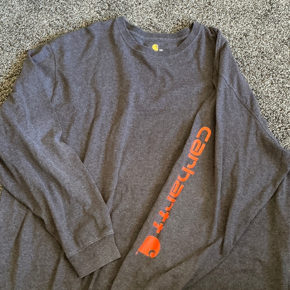 Carhartt Charcoal Long Sleeve Tee with Orange Logo